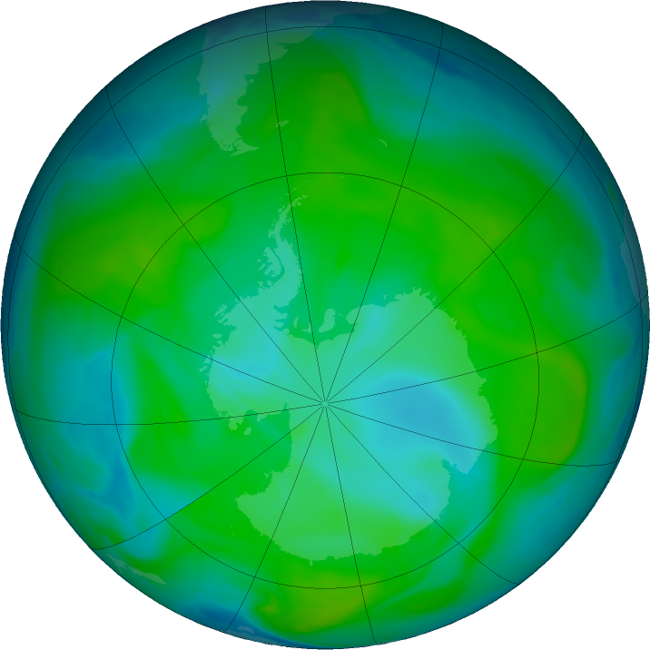 Antarctic ozone map for 06 January 2018